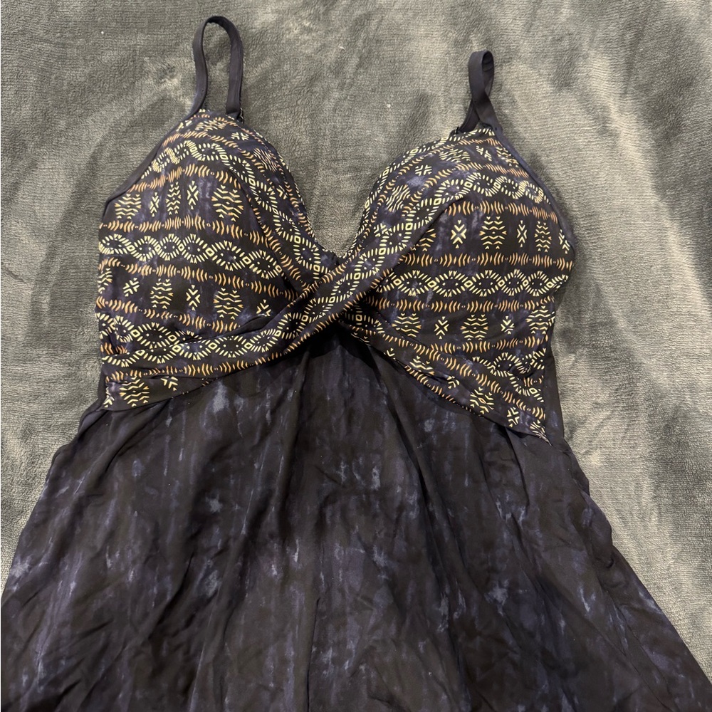 Elegant Black and Gold Women's Swim Dress